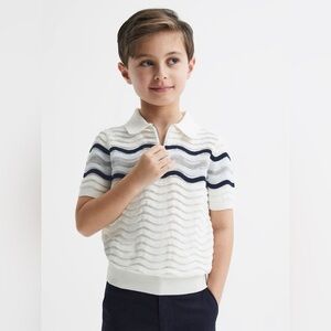 Reiss Cole Junior Half Zip Textured T-Shirt In Optic White‎ Size 11 - 12Y